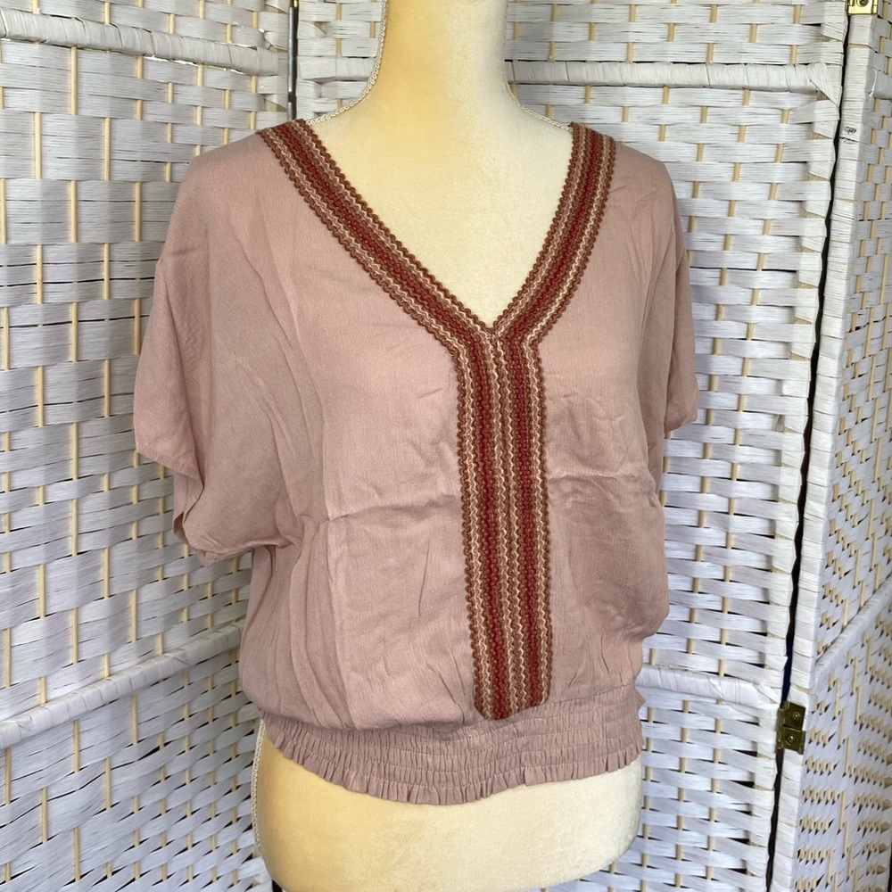 NWT Hem & Thread Meryl Zig Zag Trimmed Kimono Sleeve Top Bohemian Style Blouse - Picture 9 of 15